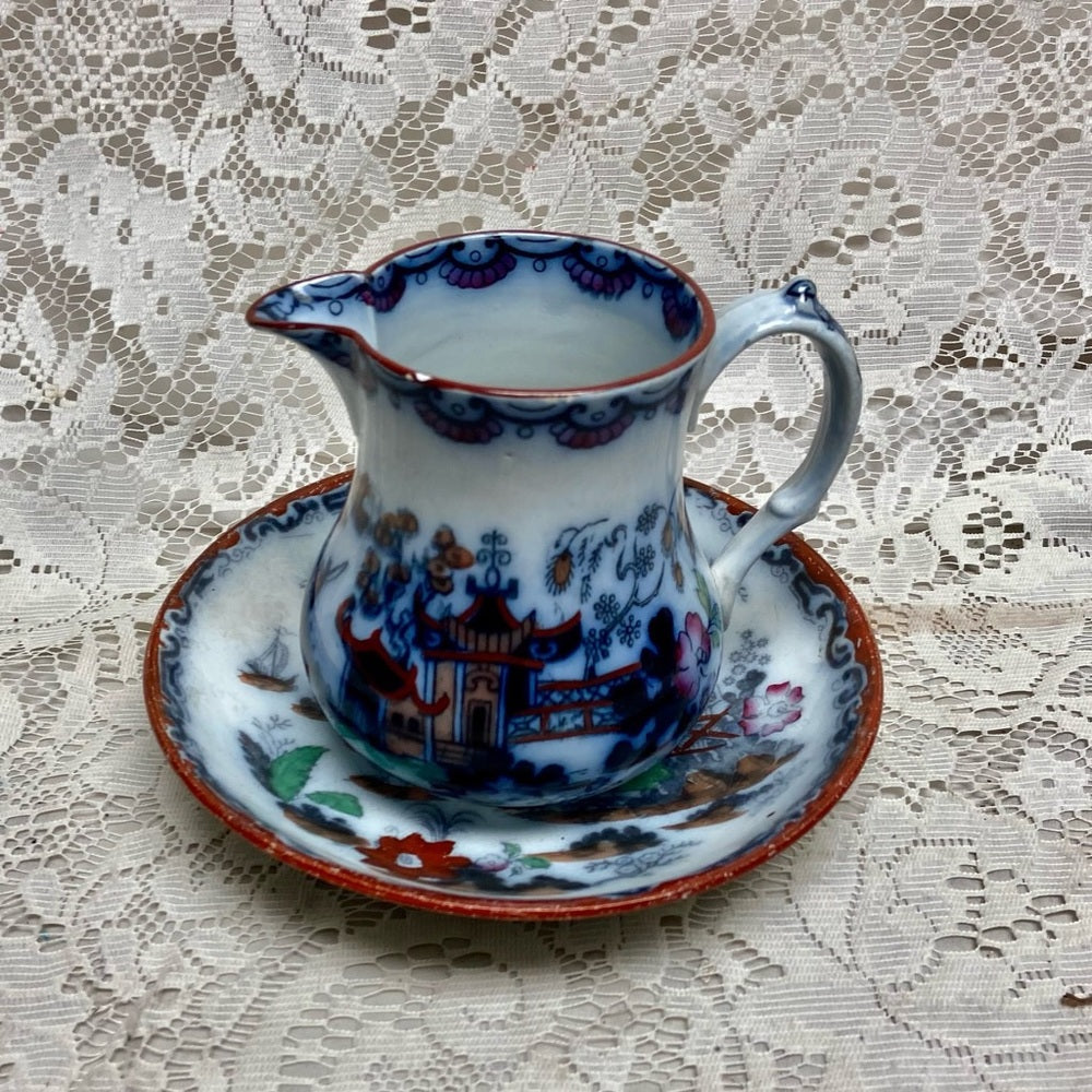 Antique, Flow Blue Willow, E.M. Co., England, Creamer Set