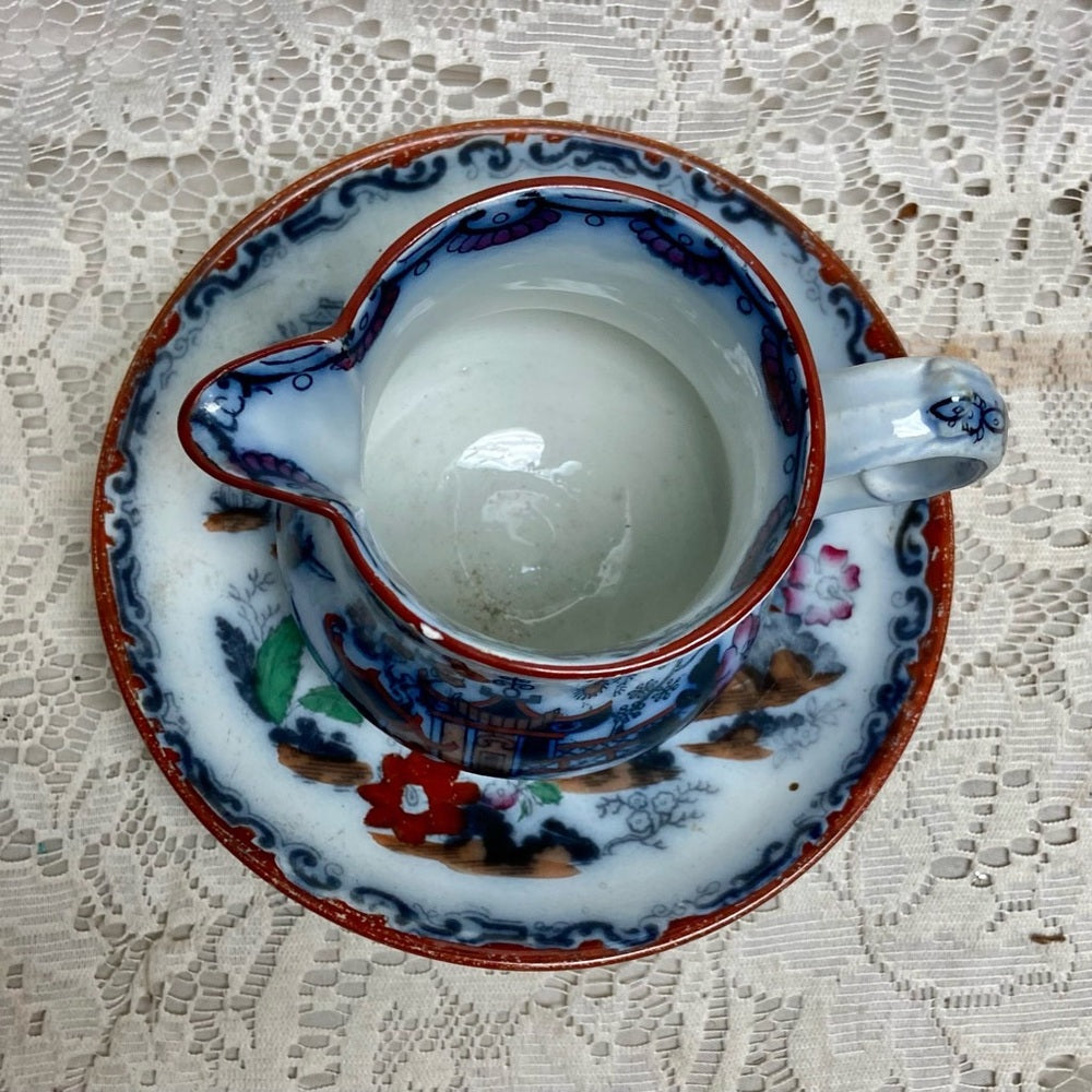 Antique, Flow Blue Willow, E.M. Co., England, Creamer Set