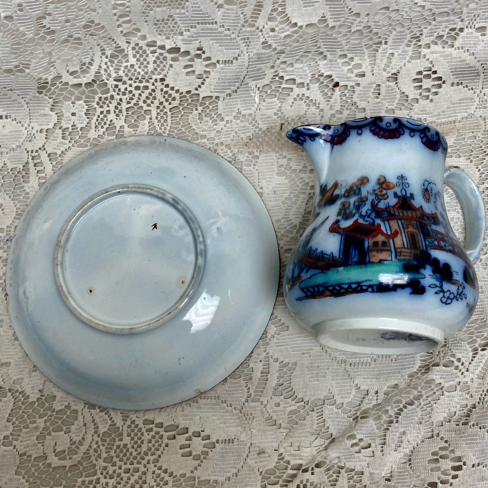 Antique, Flow Blue Willow, E.M. Co., England, Creamer Set