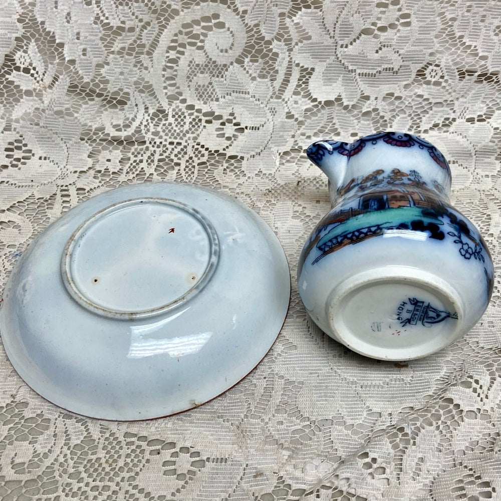 Antique, Flow Blue Willow, E.M. Co., England, Creamer Set