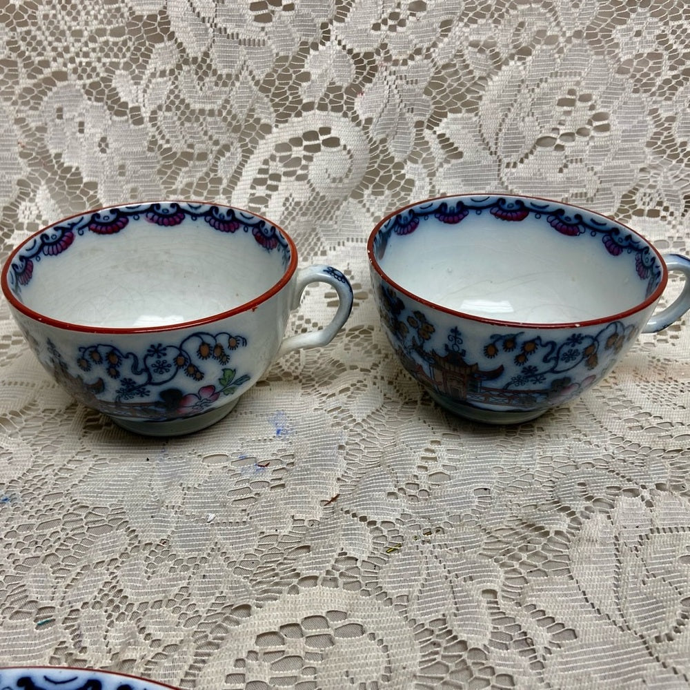 Antique, Flow Blue Willow, E.M. Co., England, 6pc- 2 Trio Set