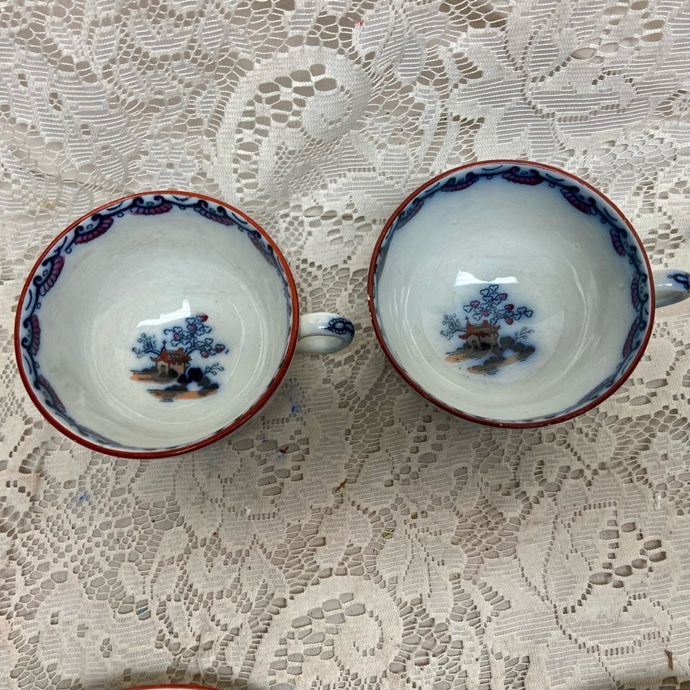 Antique, Flow Blue Willow, E.M. Co., England, 6pc- 2 Trio Set