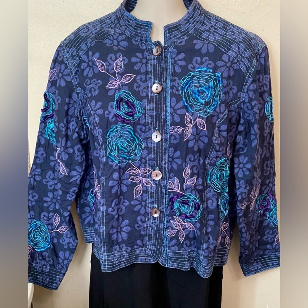 Cold Water Creek Purple Floral Shirt Cardigan Size PL