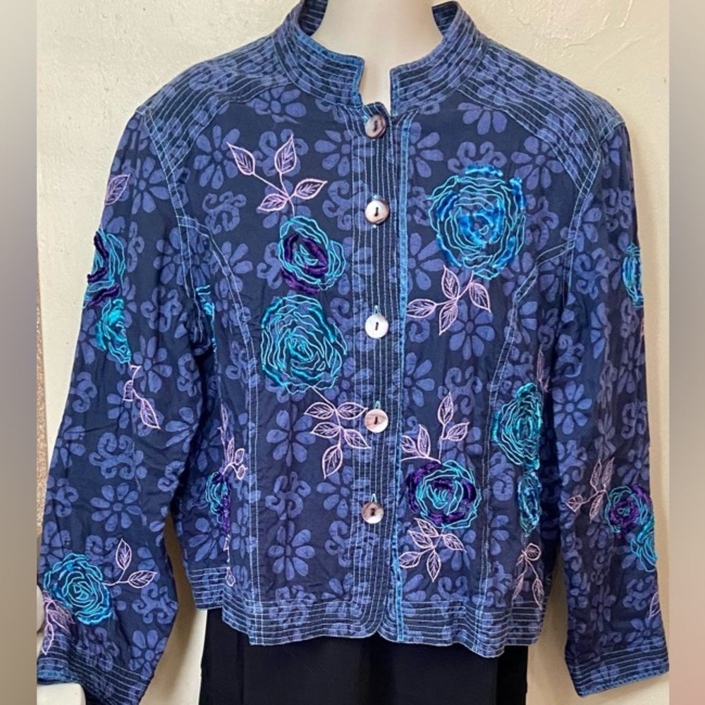 Cold Water Creek Purple Floral Shirt Cardigan Size PL