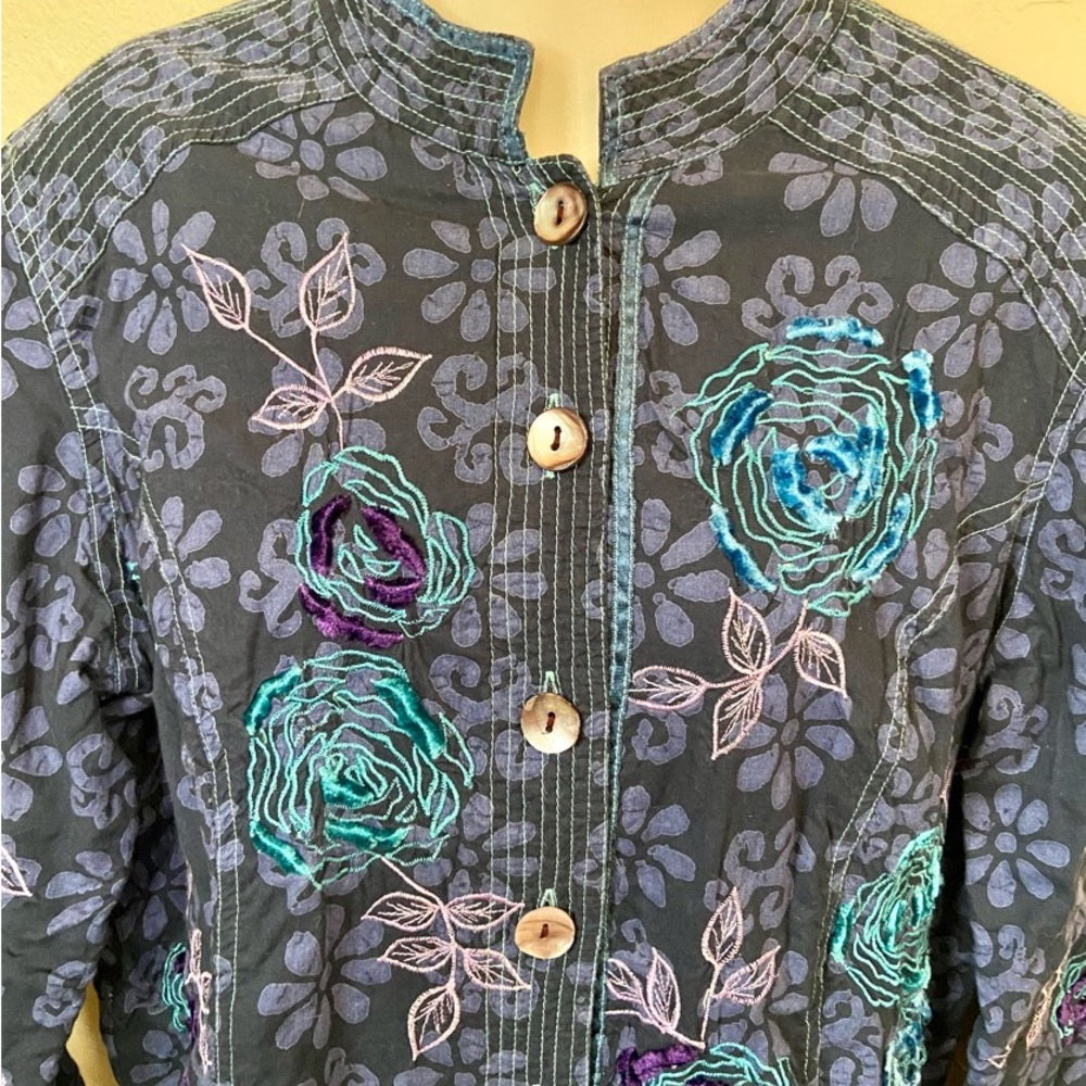 Cold Water Creek Purple Floral Shirt Cardigan Size PL