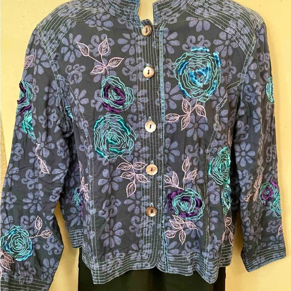 Cold Water Creek Purple Floral Shirt Cardigan Size PL