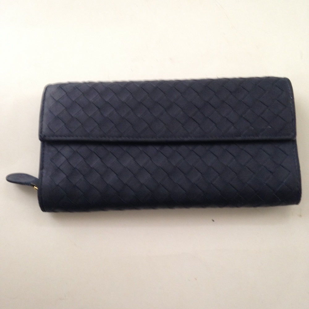 Bottega Veneta Dark Blue Leather Long Wallet