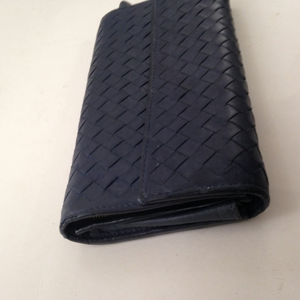 Bottega Veneta Dark Blue Leather Long Wallet
