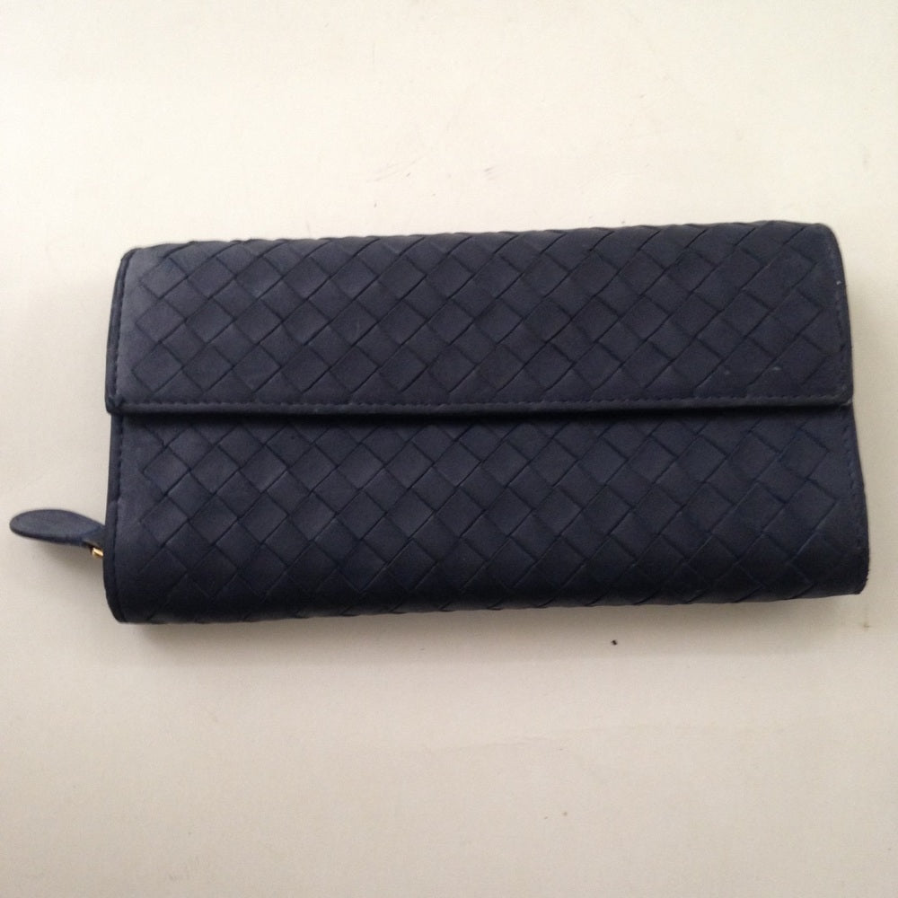 Bottega Veneta Dark Blue Leather Long Wallet