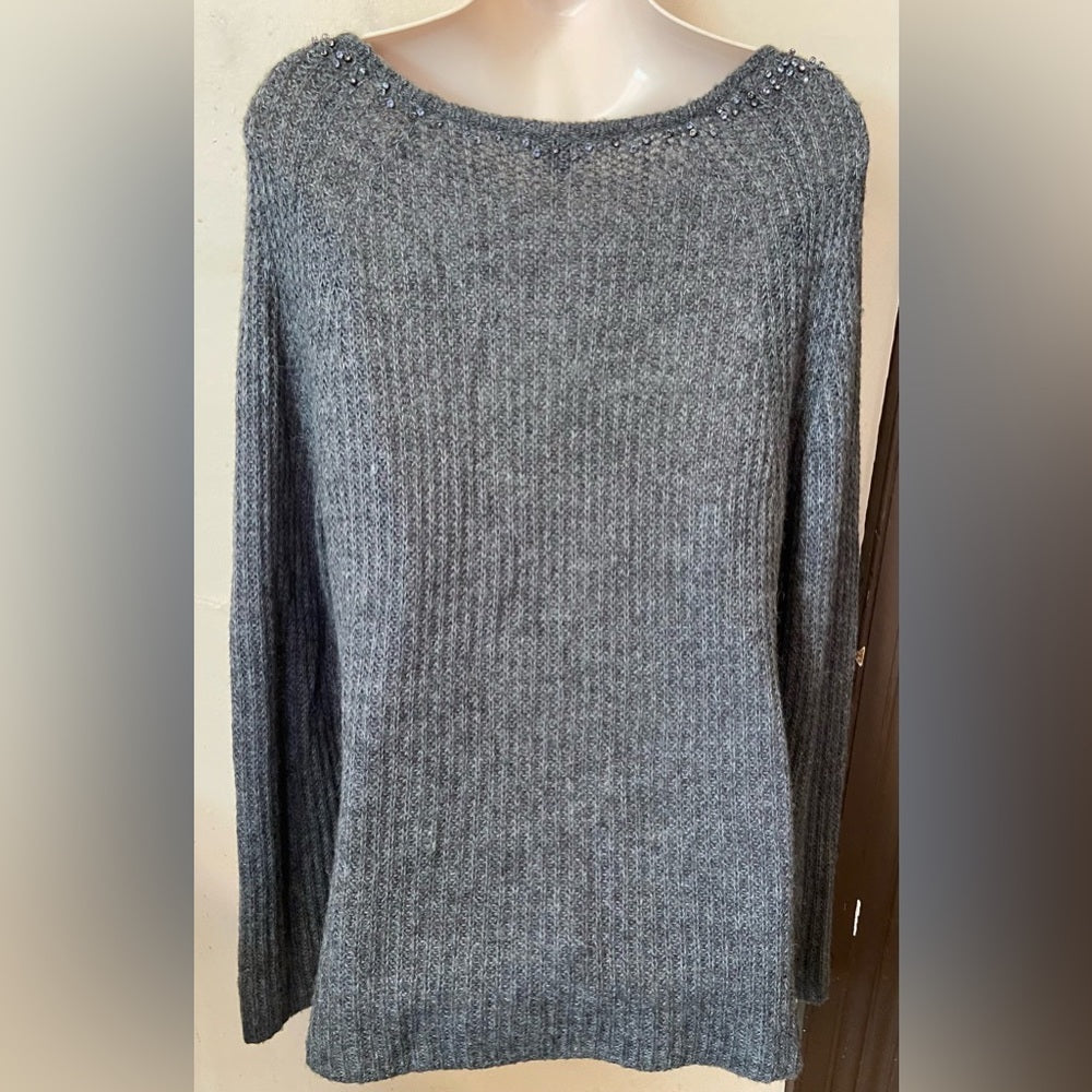 Ann Taylor, Elegant Gray Pullover Sweater with Rhinestones. (L)