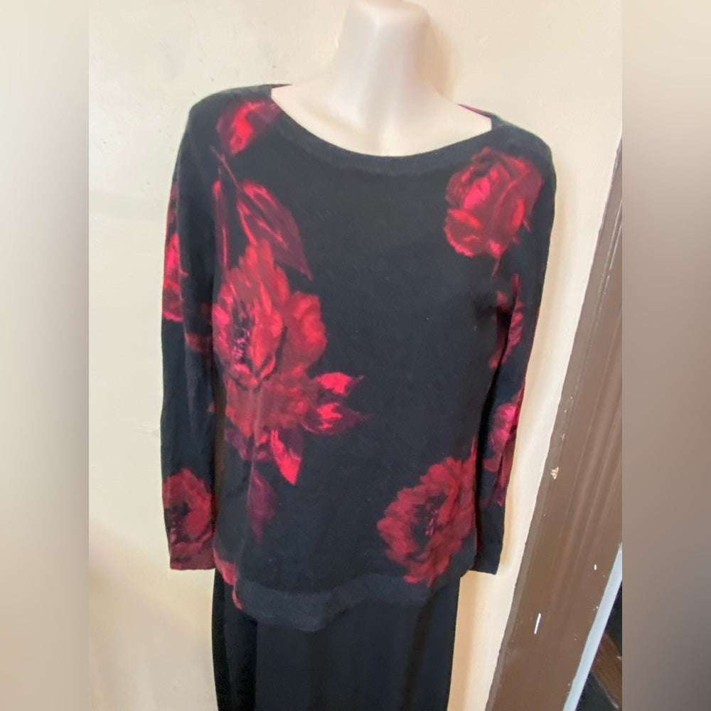 Talbots, Black Wool with Red Roses Pull Over Sweater (MP)