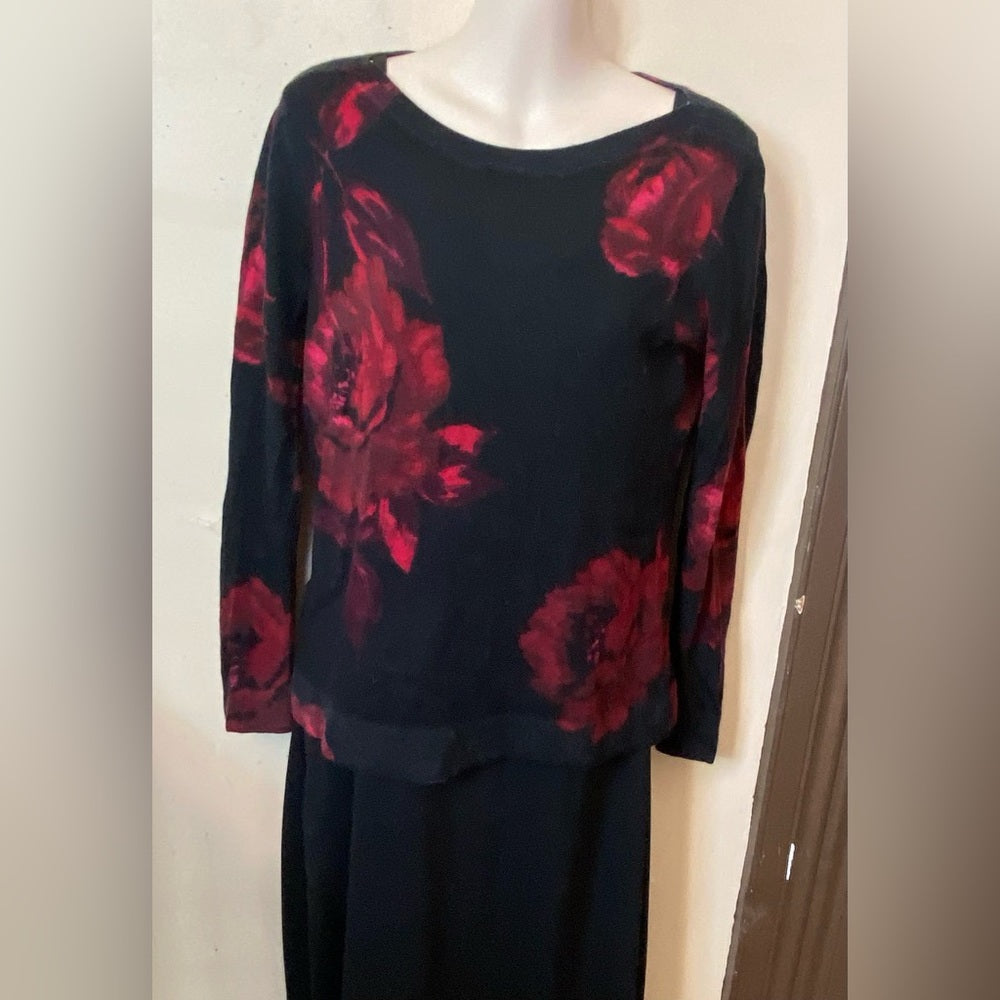 Talbots, Black Wool with Red Roses Pull Over Sweater (MP)