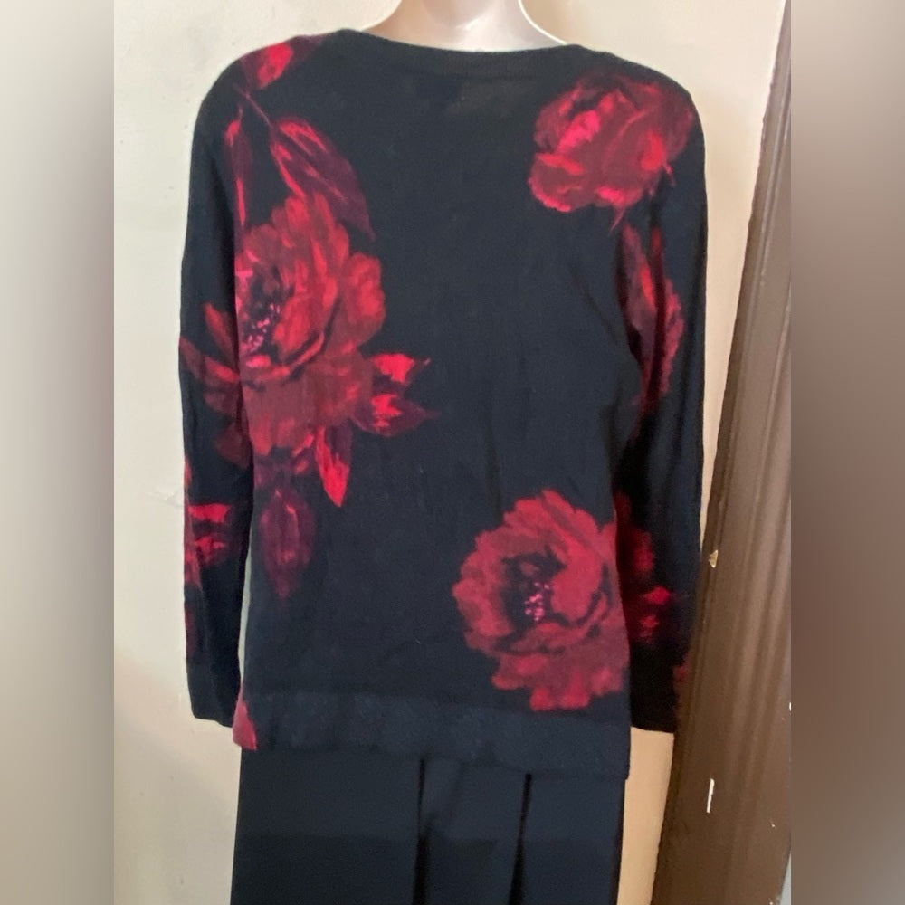 Talbots, Black Wool with Red Roses Pull Over Sweater (MP)