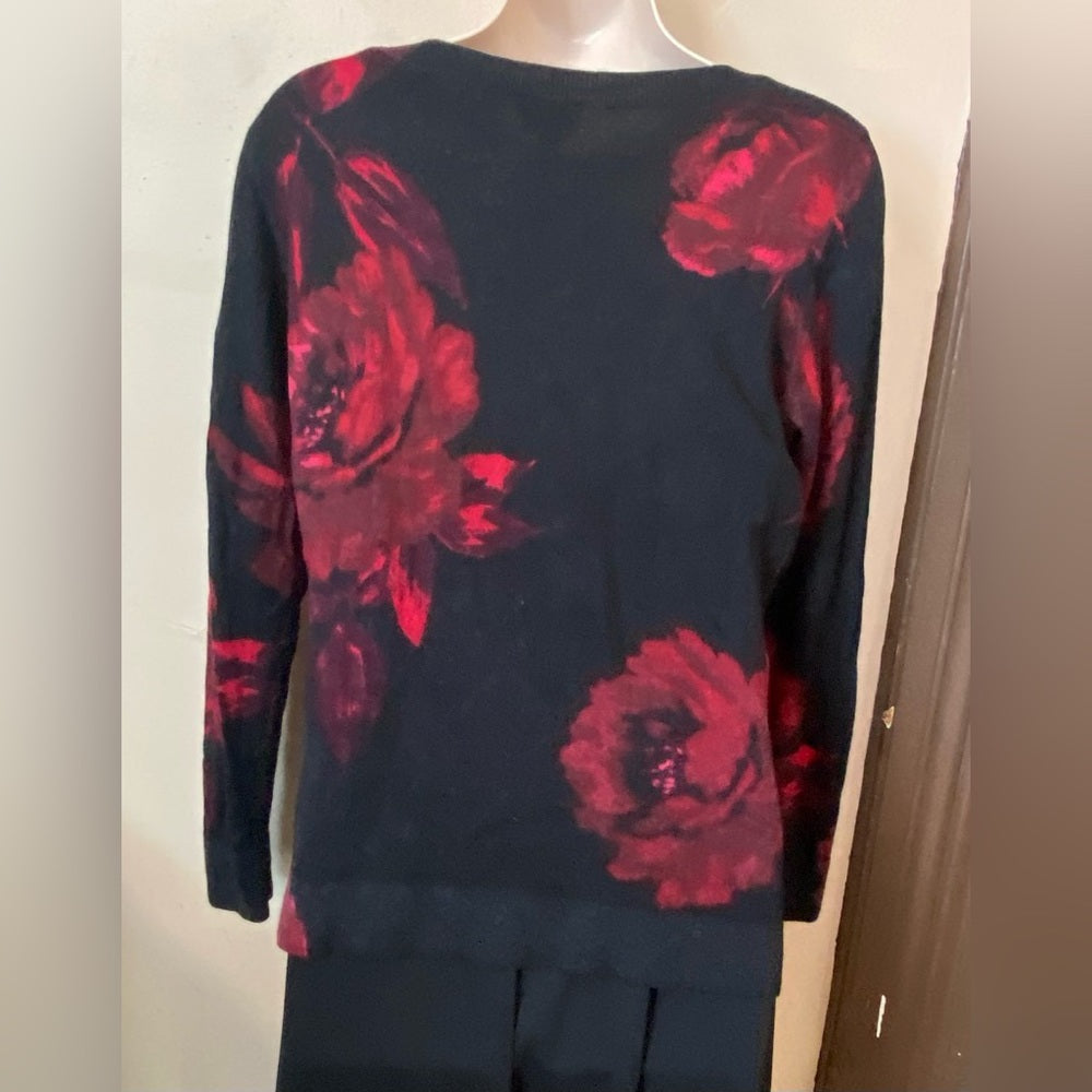 Talbots, Black Wool with Red Roses Pull Over Sweater (MP)