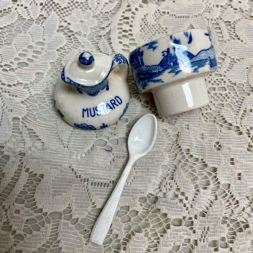 Vintage, Rare 8-pc Blue Willow Condiment Set.