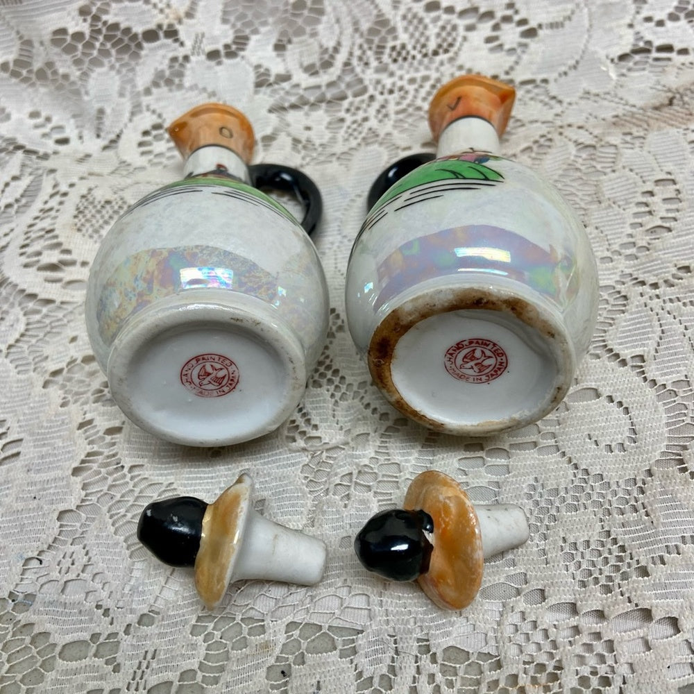 Vintage, Rare 9-pc Variant, Polychrome Blue Willow Condiment Set
