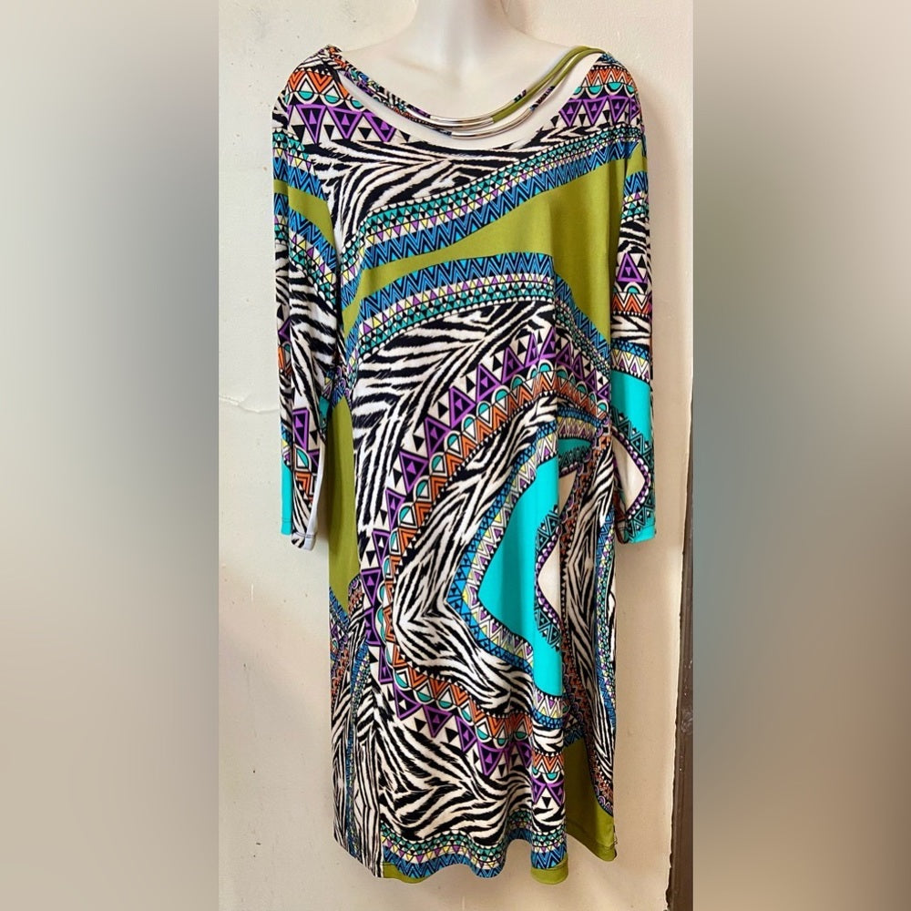 Stunning Enfocus Printed Dress with Decorative Collared Necklace Size 14