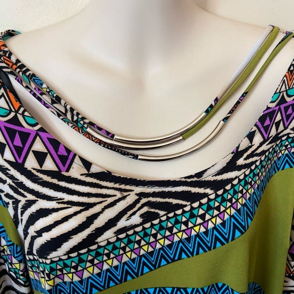 Stunning Enfocus Printed Dress with Decorative Collared Necklace Size 14