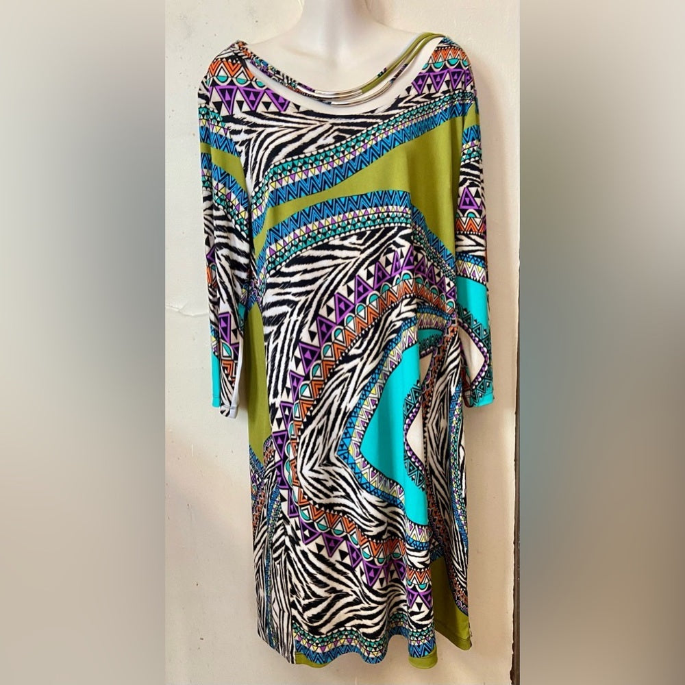 Stunning Enfocus Printed Dress with Decorative Collared Necklace Size 14