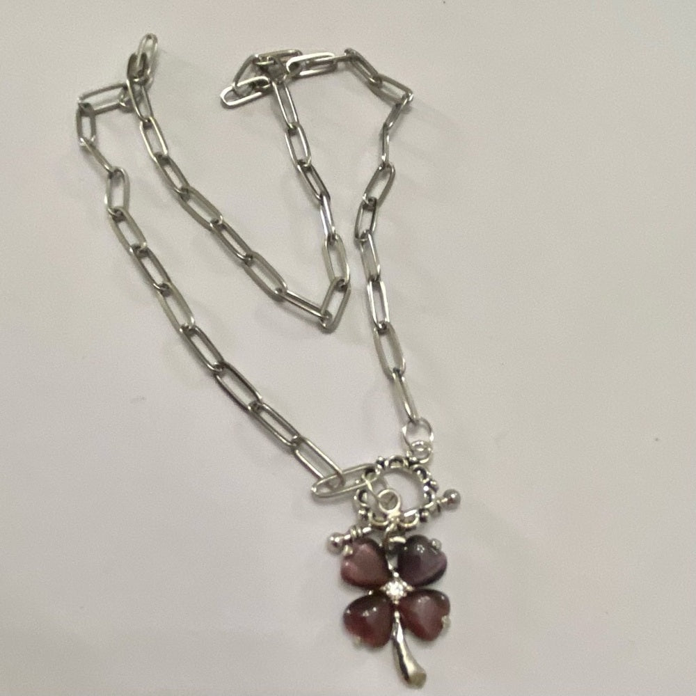 Vintage, Thermoset Purple Floral Pendant Necklace