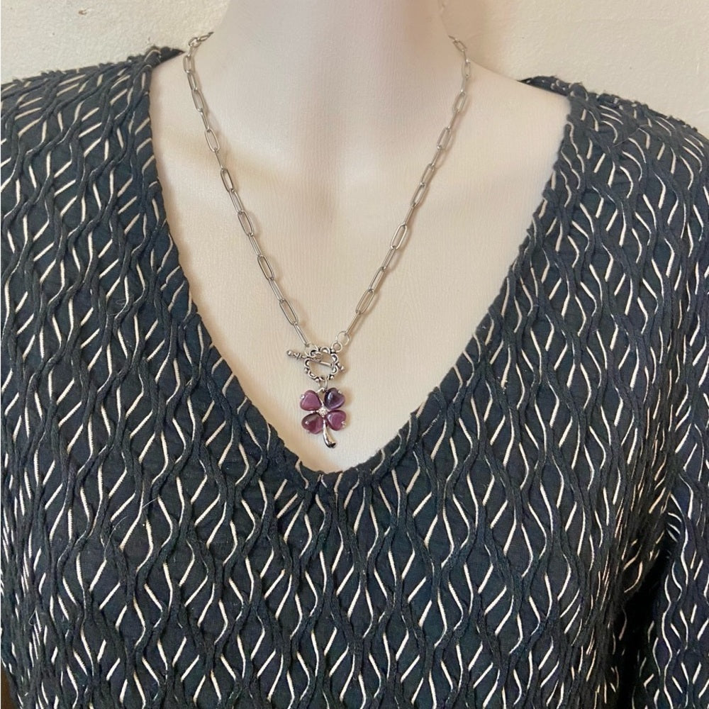 Vintage, Thermoset Purple Floral Pendant Necklace