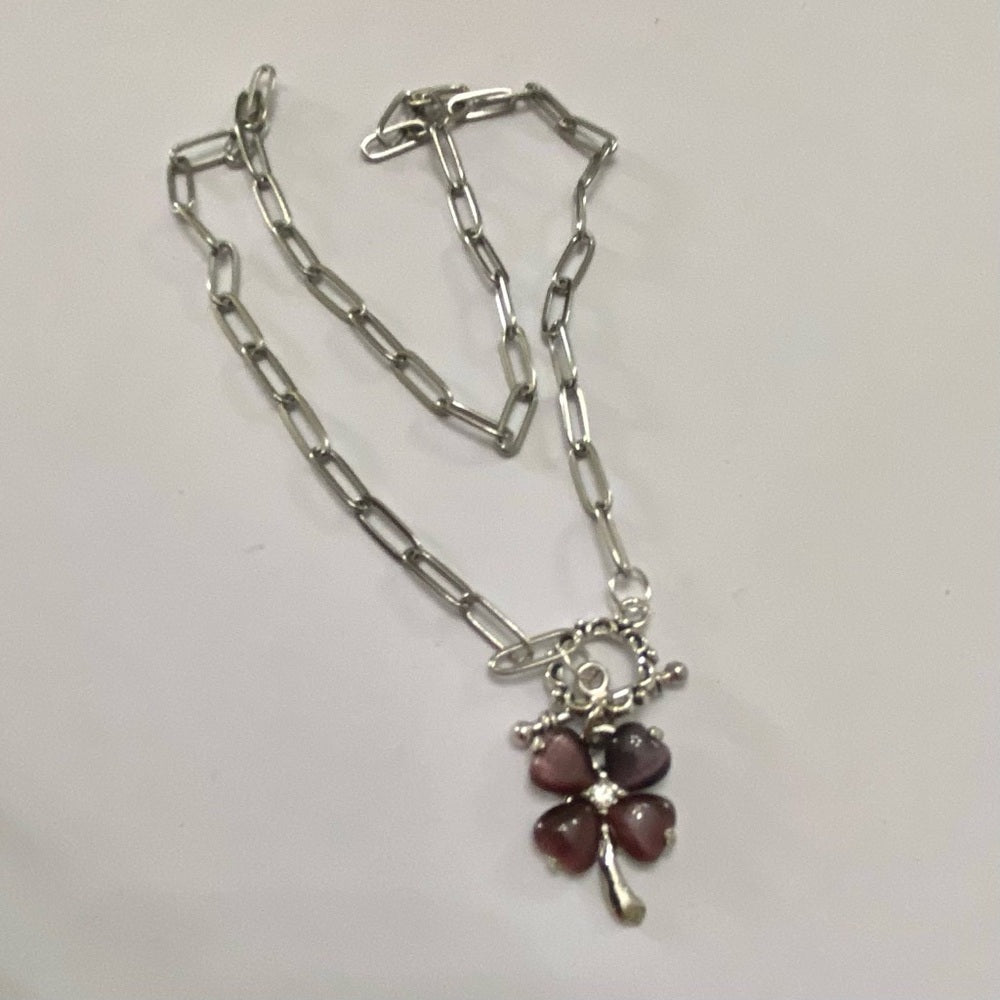Vintage, Thermoset Purple Floral Pendant Necklace