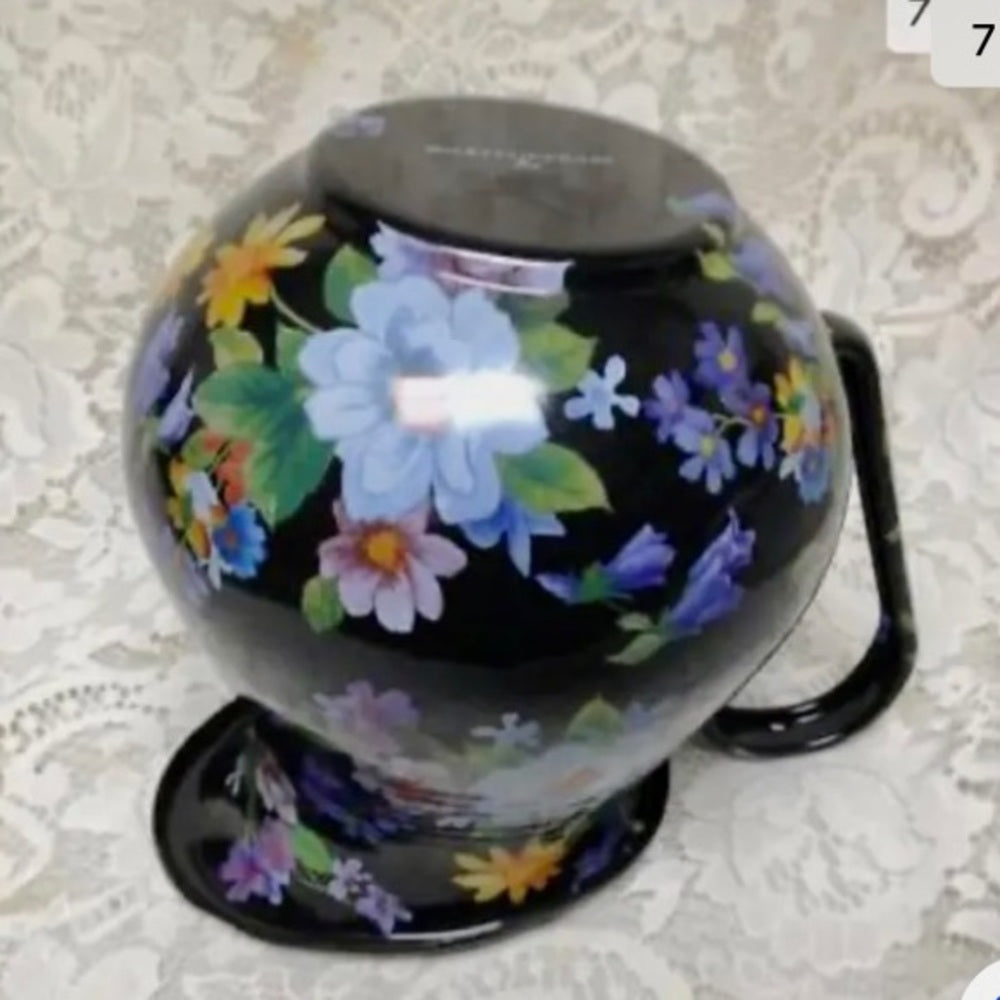 MacKenzie Childs Black Flower Market 8.5in Pitcher and 12in Pasta-Salad Bowl