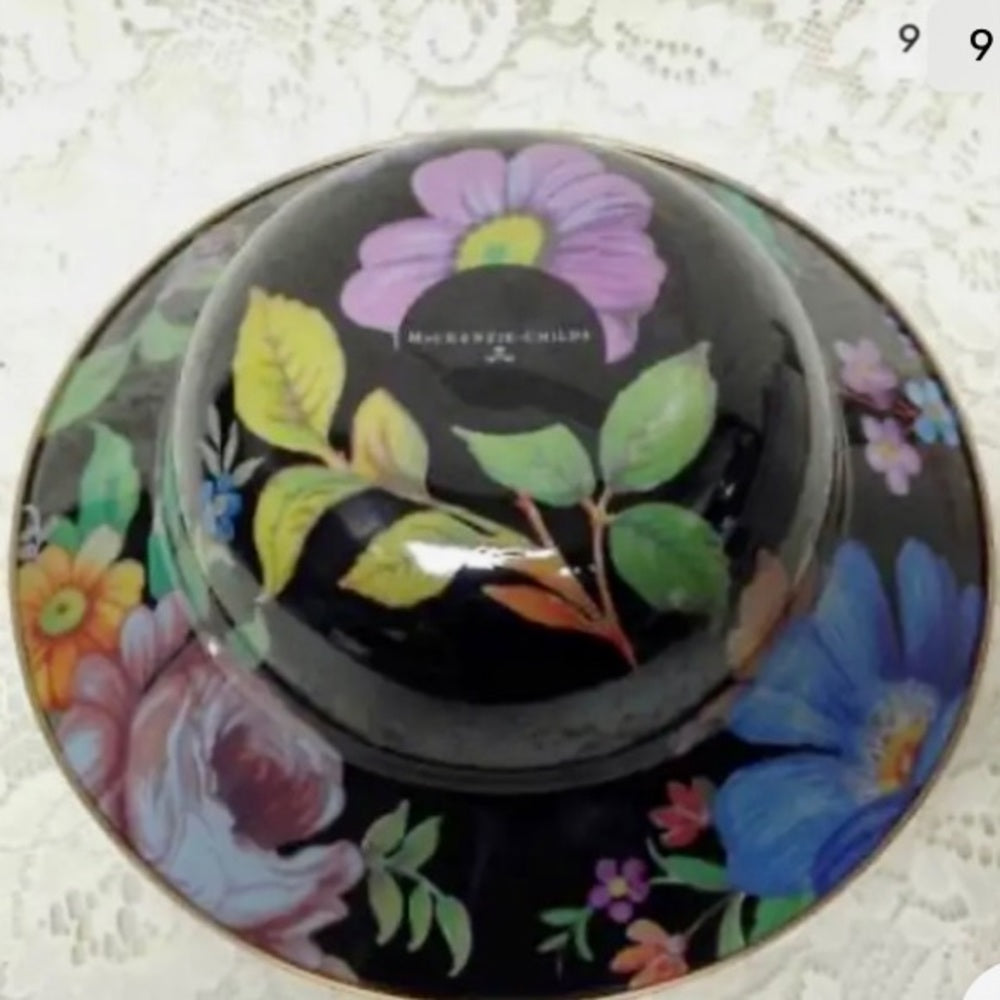 MacKenzie Childs Black Flower Market 8.5in Pitcher and 12in Pasta-Salad Bowl