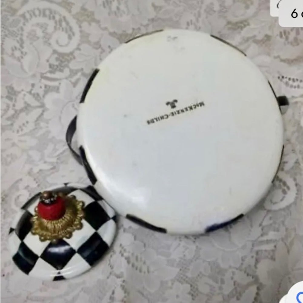 MacKenzie Childs Courtley Check Enamelware 2 Qts Tea Kettle w/ 4 Cups