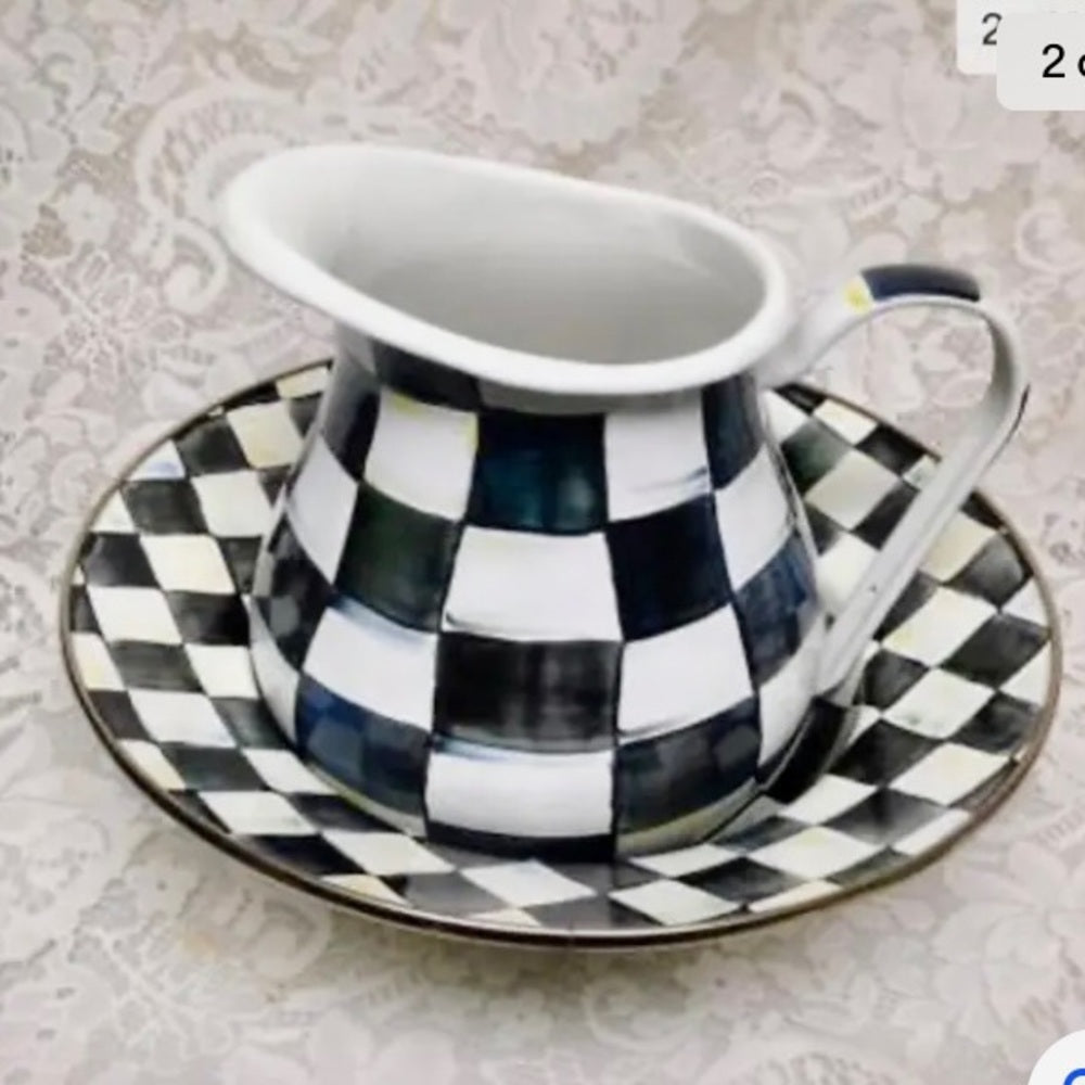 MacKenzie Childs Courtley Check Large 104 oz Pitcher 8.5inT & Pasta-Salad- Bowl