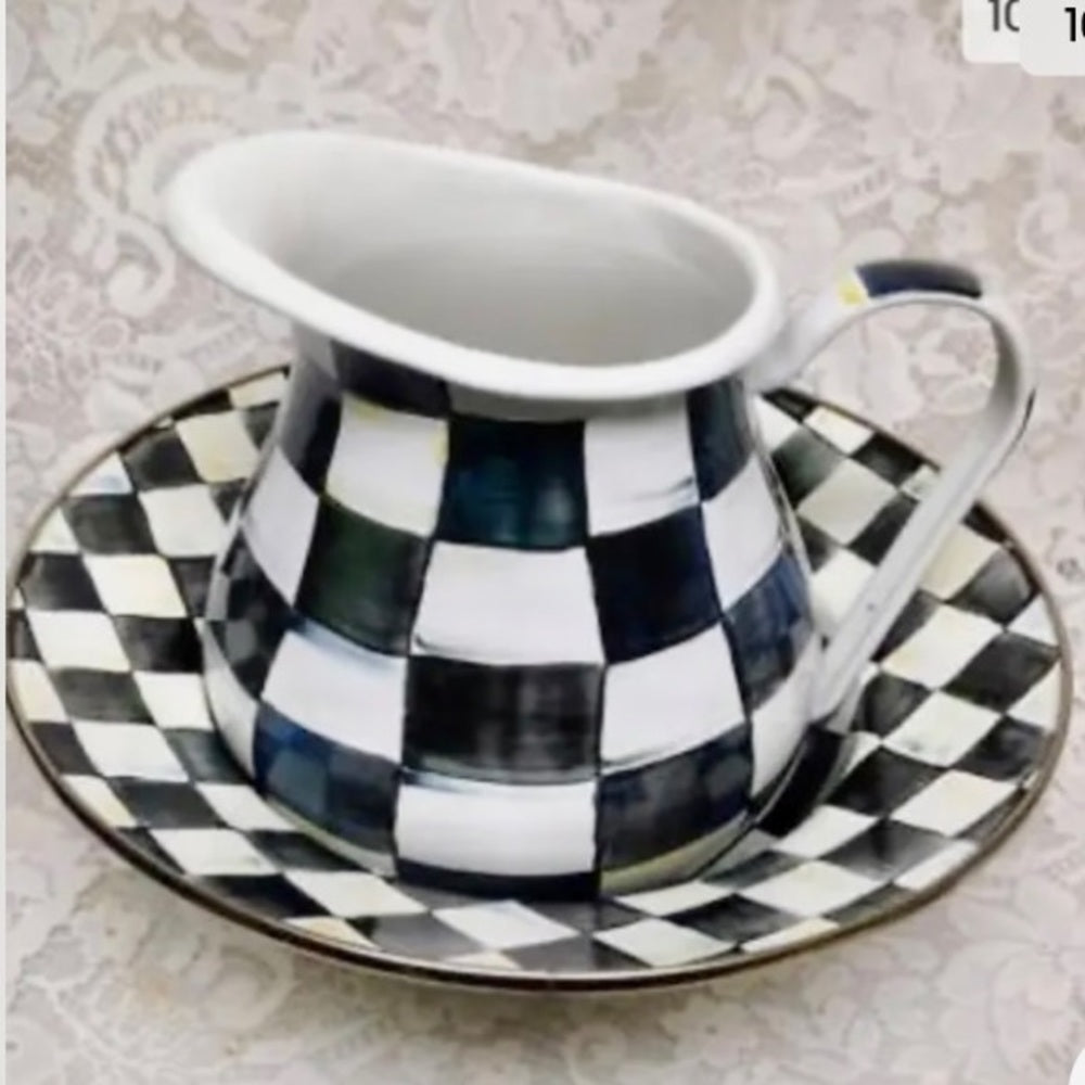 MacKenzie Childs Courtley Check Large 104 oz Pitcher 8.5inT & Pasta-Salad- Bowl