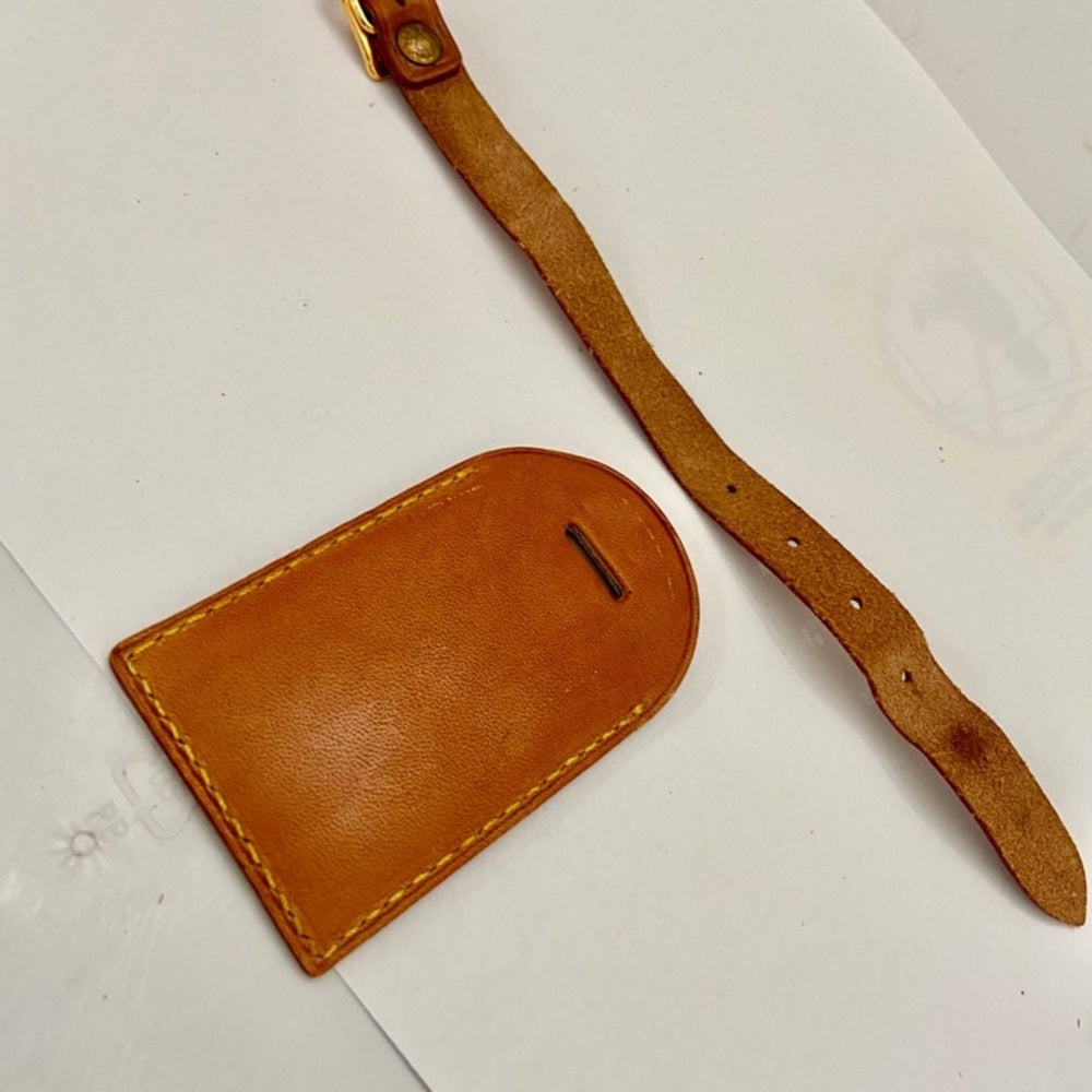 Authentic, Louis Vuitton Tan Leather Handbag or Luggage Name Tag Bracelet