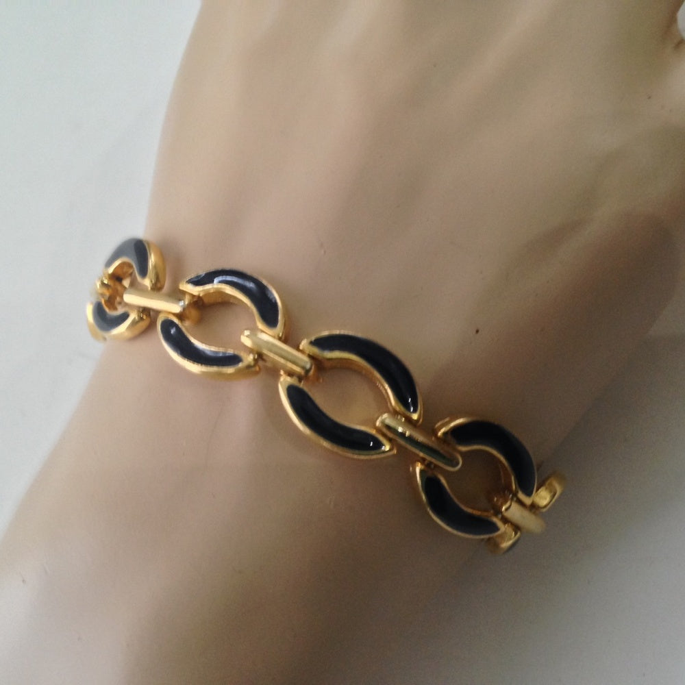 Vintage Gold and Black Enamel Bracelet