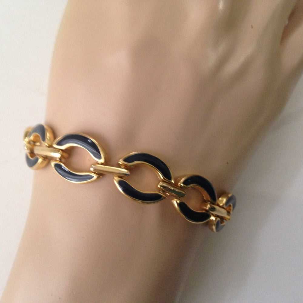 Vintage Gold and Black Enamel Bracelet