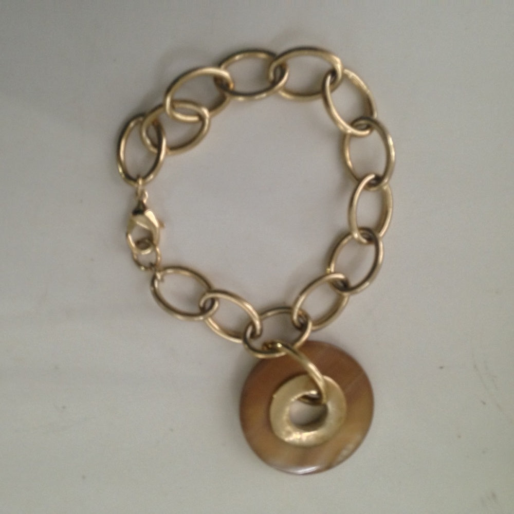 Vintage, Simple Gold Chain Bracelet with Wooden Charm