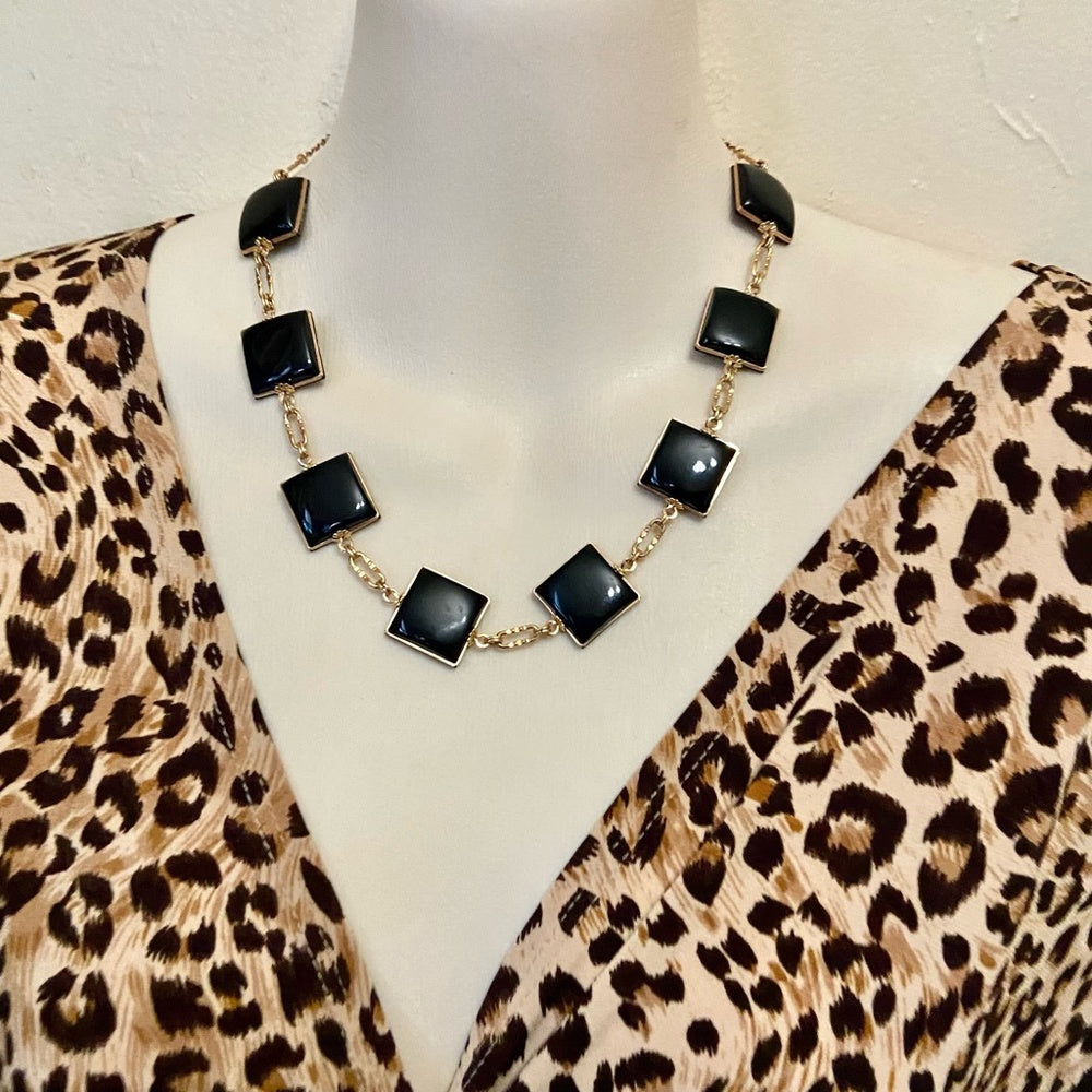 Vintage, Gold and Black Thermoset Parure Set- Necklace, Bracelet and Earrings