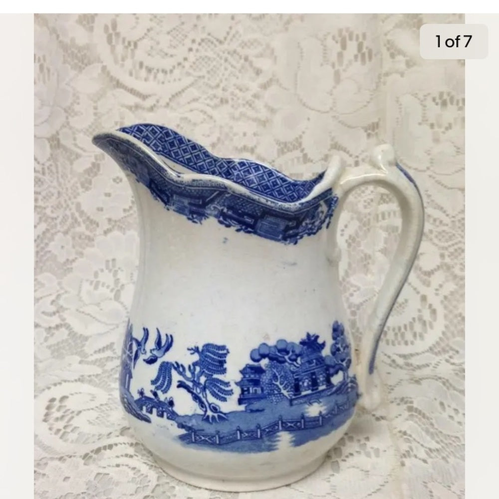 Vintage, Edge Malkin England,Blue Willow, 6.5in Pitcher with 2 Tumblers
