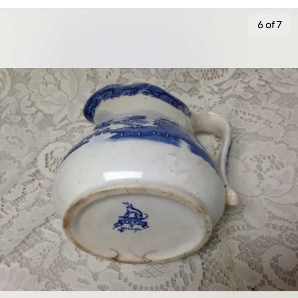 Vintage, Edge Malkin England,Blue Willow, 6.5in Pitcher with 2 Tumblers
