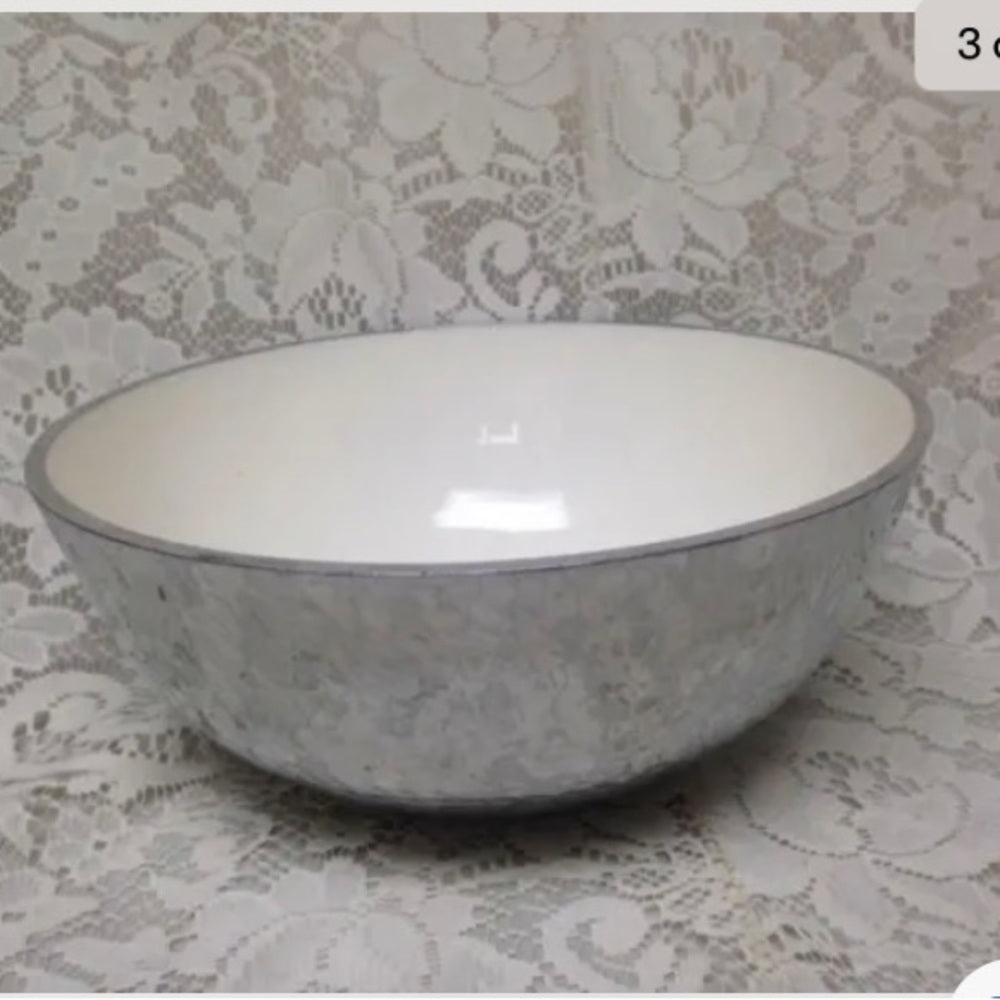 Vintage, Wallace 3pc Set Hammered Pewter-Porcelain Bowl