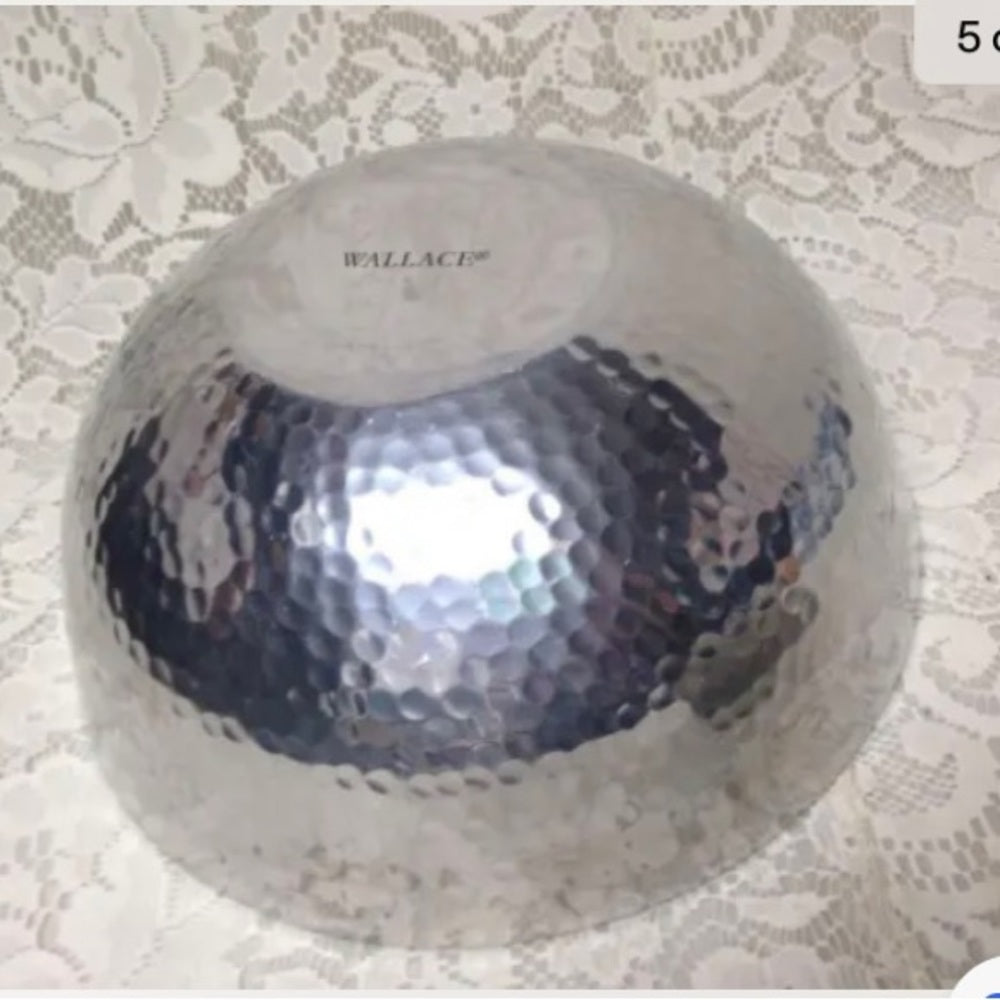 Vintage, Wallace 3pc Set Hammered Pewter-Porcelain Bowl