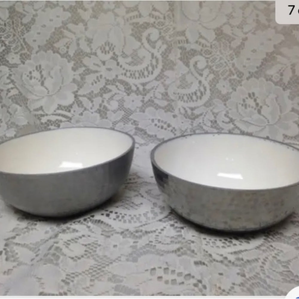 Vintage, Wallace 3pc Set Hammered Pewter-Porcelain Bowl