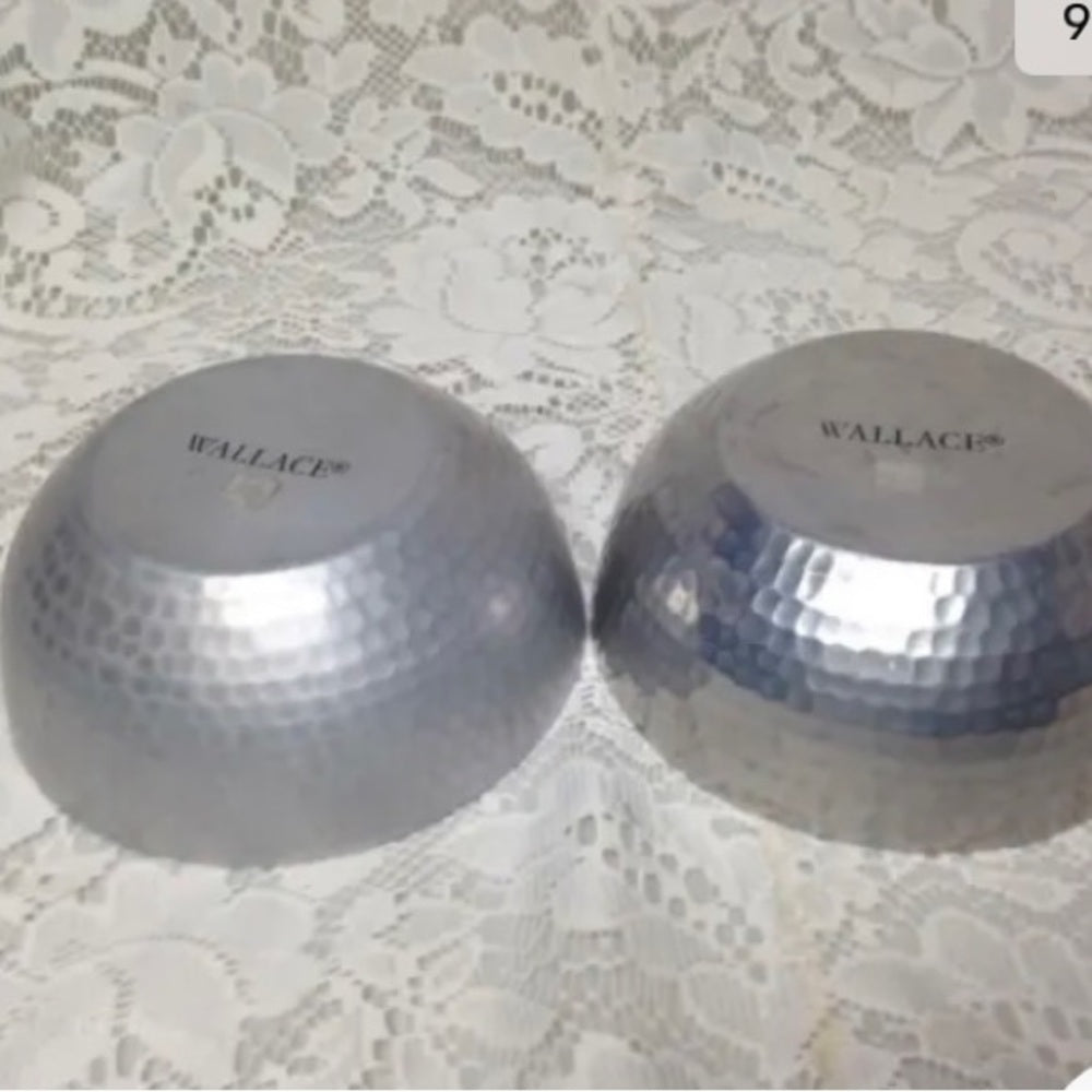 Vintage, Wallace 3pc Set Hammered Pewter-Porcelain Bowl