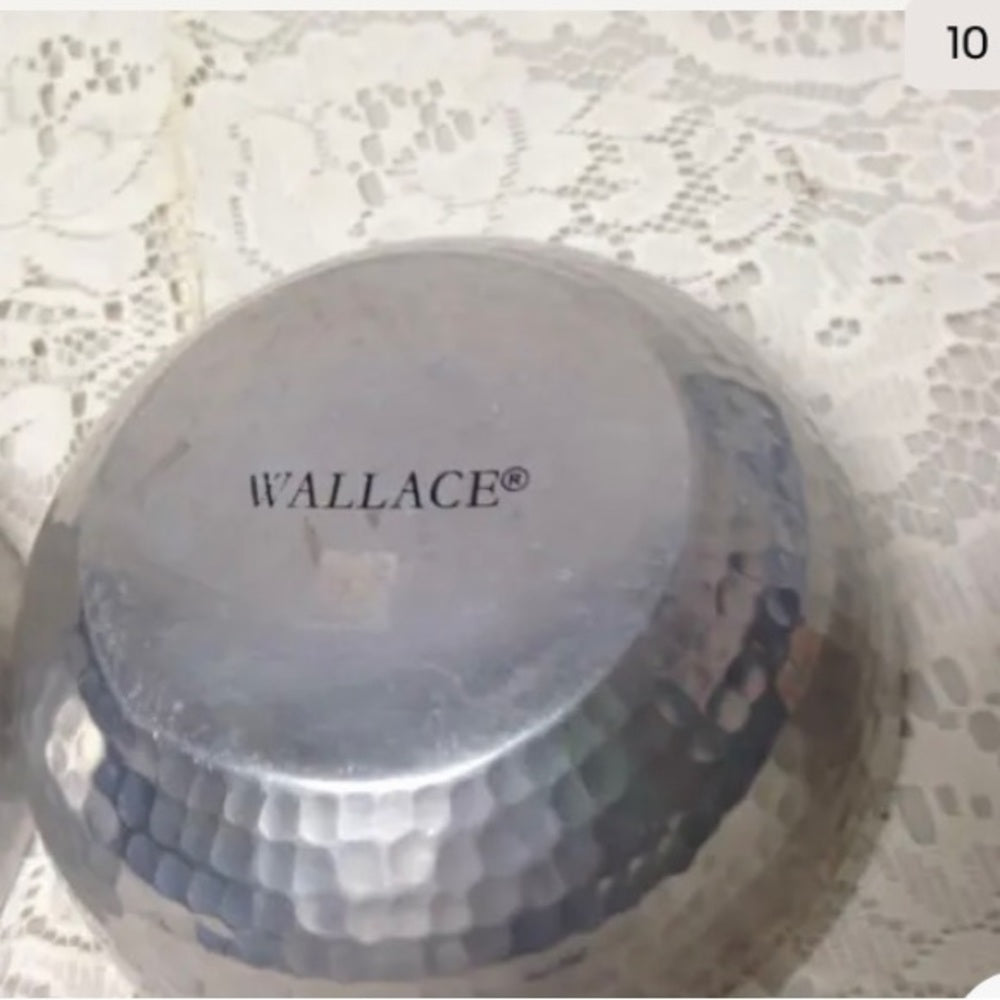 Vintage, Wallace 3pc Set Hammered Pewter-Porcelain Bowl