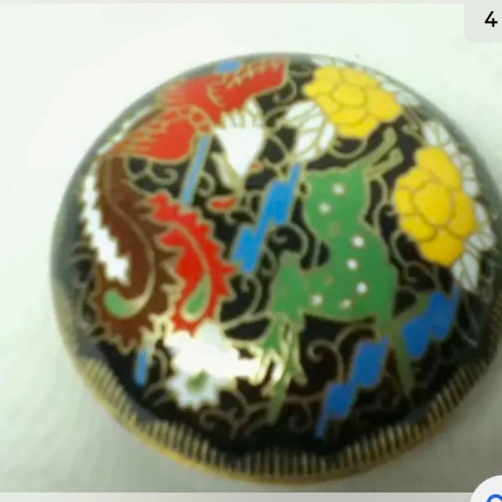 Vintage, Elegant, Cloissone Round Trinket or Powder Box 1in x 2.5in
