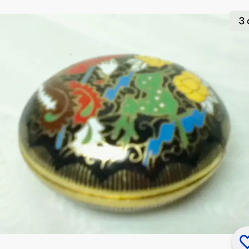 Vintage, Elegant, Cloissone Round Trinket or Powder Box 1in x 2.5in