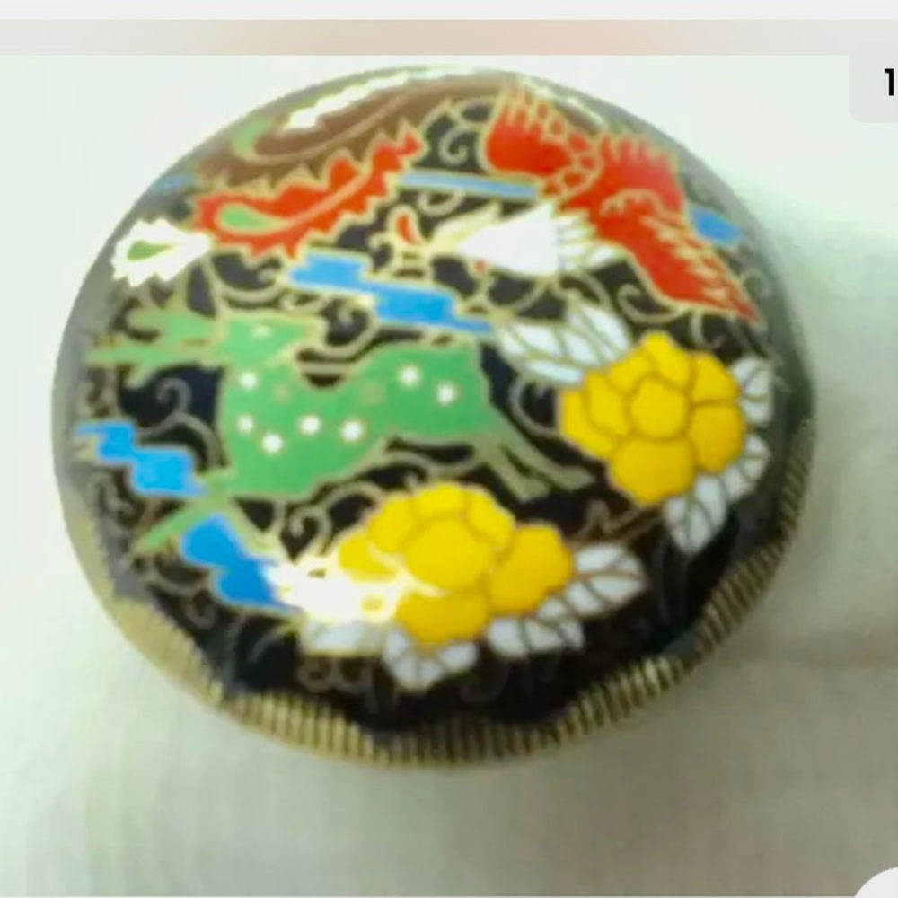 Vintage, Elegant, Cloissone Round Trinket or Powder Box 1in x 2.5in
