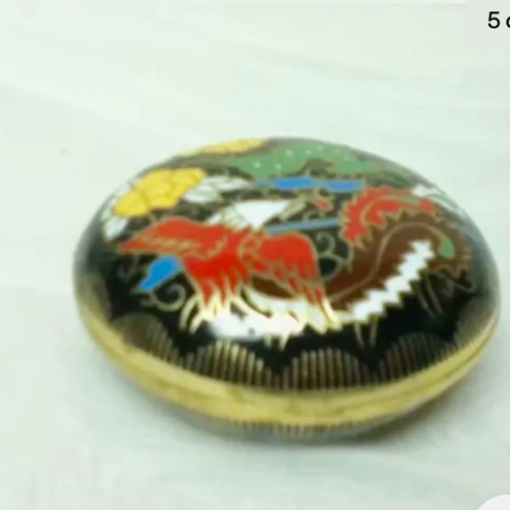 Vintage, Elegant, Cloissone Round Trinket or Powder Box 1in x 2.5in