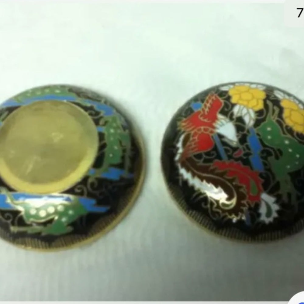 Vintage, Elegant, Cloissone Round Trinket or Powder Box 1in x 2.5in