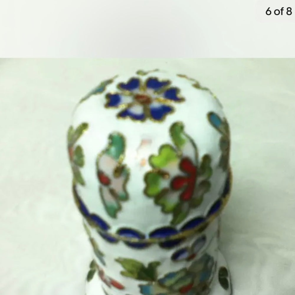 Vintage, Enamel, Cloissone Style White Cigarette-Toothpick Box 3.5in x 2in
