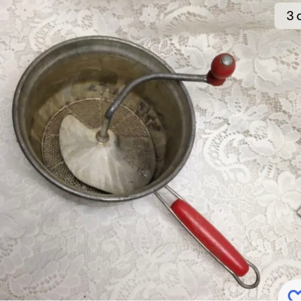 Vintage, Foley Food Mill, Aluminum Fruit or Food Masher 13in x 7.5in x 4.5in
